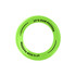 A green flyer with a circular shape and a logo, featuring text along the edge.