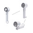 A personal cooling fan in white with a sleek design, featuring a circular fan head and a ring for easy carrying.
