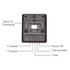A black digital oven thermometer with several buttons and switches on the back of its packaging.
