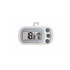 A white ambient thermometer with a large digital display, showing temperature readings and buttons for settings.