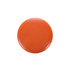 An orange frisbee with a smooth surface and concentric circle patterns around the edge, featuring a logo.