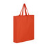 An orange cotton tote bag with two handles and a simple design. It features a logo.
