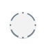 A round poker chip in white with grey markings around the edges. It features a logo in the centre.