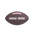 A brown American football featuring white text and a pink lacing detail, with a logo on its surface.