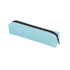 A light blue polyester pencil case with a brown zipper, featuring a simple, elongated design.