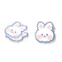 Acrylic UV print clips shaped like cute bunny faces in white, pink, and blue, stacked together.