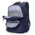 A navy blue backpack featuring multiple compartments, including a large front pocket and a logo.