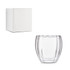 A drink bottle featuring a clear, spiral double wall design, accompanied by a plain white box.