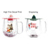A double wall mug featuring a festive design with a red lid and decorative elements, including a Santa and a Christmas tree.
