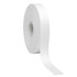 A roll of white cotton ribbon unspooling slightly, featuring a smooth finish and a cylindrical core.