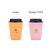 A drink bottle in orange and pink, featuring a black lid and a logo on the front.