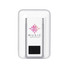 A white magnetic power bank with a transparent phone stand and a logo on the surface.