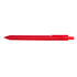 A red pen with a tapered tip and a clip on one side, featuring a smooth finish.