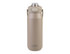 A drink bottle in a light beige colour with a quick release lid and a handle, featuring a logo.