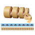 A selection of water activated reinforced kraft paper tape rolls in natural brown, featuring a logo on the edge of one roll.