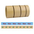 Self-adhesive kraft paper tape in beige, with multiple rolls displayed and featuring branded designs along the edge.