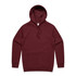 A maroon hoodie with a front pocket and a hood, featuring a subtle logo.