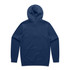 A navy blue hoodie featuring a back view and a hood. It has a simple, unembellished design and includes a branding logo.