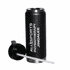 A drink bottle in black with a removable lid and straw, featuring a logo on its surface.
