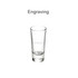 A set of six clear 60ml shot glasses, each featuring a simple design and a branding logo.