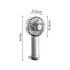 A transparent handheld fan with LED light, featuring a silver handle and a decorative fan head.