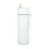 A drink bottle in white with a straw and a handle, featuring a simple and sleek design.