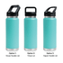 A drink bottle featured in three styles: a straw handle lid, a Tritan lid, and a sipper handle lid, all in turquoise.