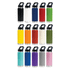 A drink bottle collection featuring 15 colours, including black, white, red, green, and blue, with various lid options.