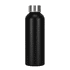 A drink bottle made from recycled aluminium, featuring a sleek black finish and a silver metal cap.