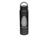 A drink bottle in black, featuring a textured pinecone design and a handle on the lid. It has a logo on the front.