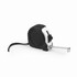 A rubber-coated flexometer in black and white, featuring a retractable measuring tape and a sturdy casing.