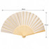 A bamboo hand fan in natural wood colour, featuring a simple, sleek design with a rounded tip.