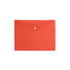 A4 clear file envelope in bright orange, featuring a button closure and a smooth, glossy finish.
