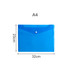 A4 clear file envelope in blue, featuring a button closure and dimensions of 32cm by 23cm. Includes branding.
