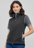 A black women's vest with blue accents, featuring a zip front and side pockets, worn with a short-sleeved top.