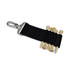 A black golf tee holder with a metal clip and five wooden tees, featuring a secure and compact design.