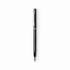 A glossy black aluminium twist-action pen with a silver accent and a clip, featuring a logo on the body.