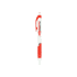 A red and white VECTRA push-action ballpoint pen with a rubber grip and a branding logo.
