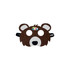 A brown felt animal mask shaped like a bear with black accents and two eye holes, featuring a logo on top.
