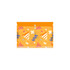 A folder featuring an orange background with colourful geometric patterns and a snap closure. It has a logo.