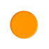 An orange custom tinted acrylic coaster with a smooth, round surface and a glossy finish.