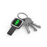 A USB flash drive in black with a sleek design attached to a set of silver keys on a keyring.