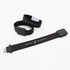 A black silicone bracelet featuring a USB drive, with an accompanying smaller black bracelet. Both have branding.