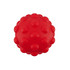 A red rubber ball with a textured surface, featuring raised bumps and a round shape. It has a logo on the side.