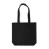 A classic black tote bag with two sturdy handles and a simple design. It features a logo on one side.