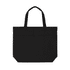 A black tote bag featuring three pockets and sturdy handles for easy carrying. It includes a logo design.