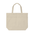 A beige tote bag with three pockets and dual handles. It features a plain design with no visible logos.