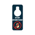 A custom shape acrylic door hanger in dark blue with a hand symbol and a hole for hanging.