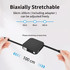 A black 4-in-1 retractable charging cable featuring a phone stand, adjustable from 60cm to 100cm, with a compact design.