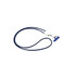 A navy blue charging phone lanyard with a white attachment and a silver clip. It features a logo.
